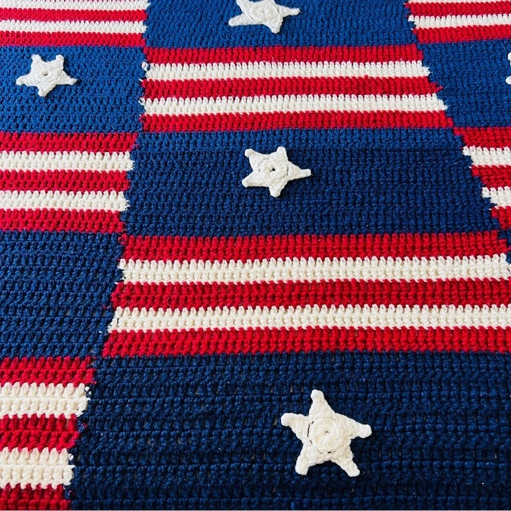 Handmade, Crocheted American Flag Blanket.  32”x72”